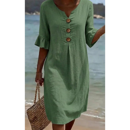 👗 Damen Kleid aus Baumwolle – einfarbig, bequem & atmungsaktiv – ideal für Alltag, Strand & Freizeit – leichter, lässiger Schnitt