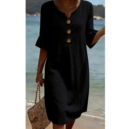 👗 Damen Kleid aus Baumwolle – einfarbig, bequem & atmungsaktiv – ideal für Alltag, Strand & Freizeit – leichter, lässiger Schnitt