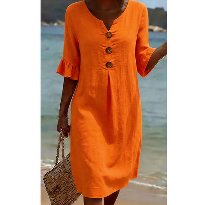 👗 Damen Kleid aus Baumwolle – einfarbig, bequem & atmungsaktiv – ideal für Alltag, Strand & Freizeit – leichter, lässiger Schnitt