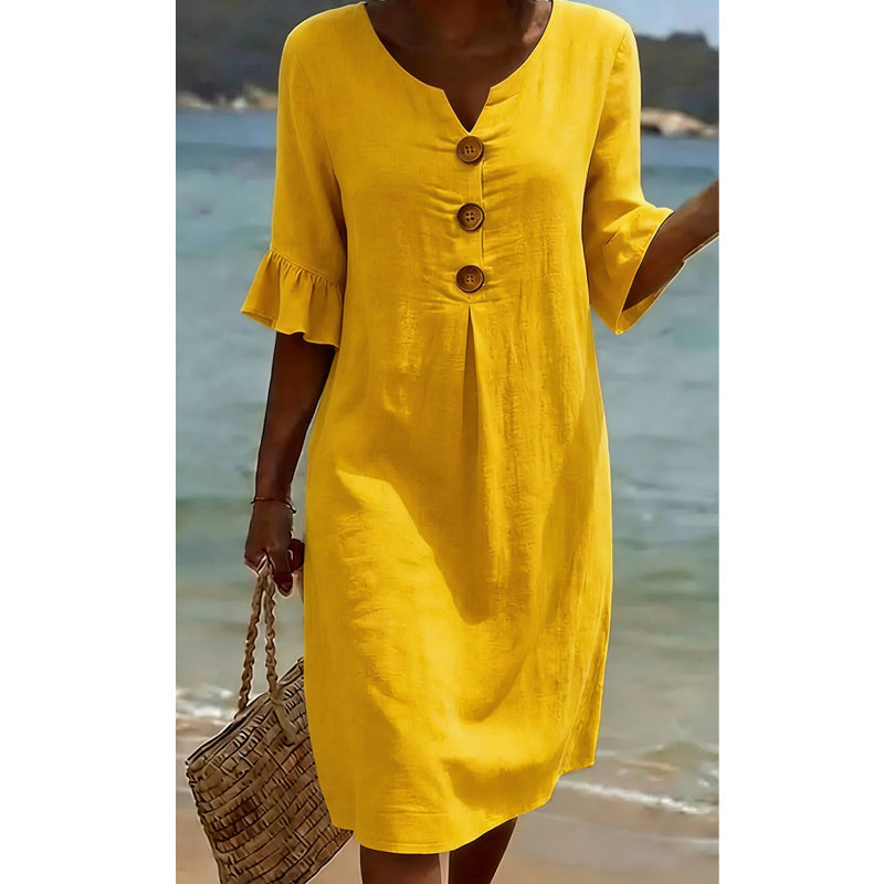 👗 Damen Kleid aus Baumwolle – einfarbig, bequem & atmungsaktiv – ideal für Alltag, Strand & Freizeit – leichter, lässiger Schnitt