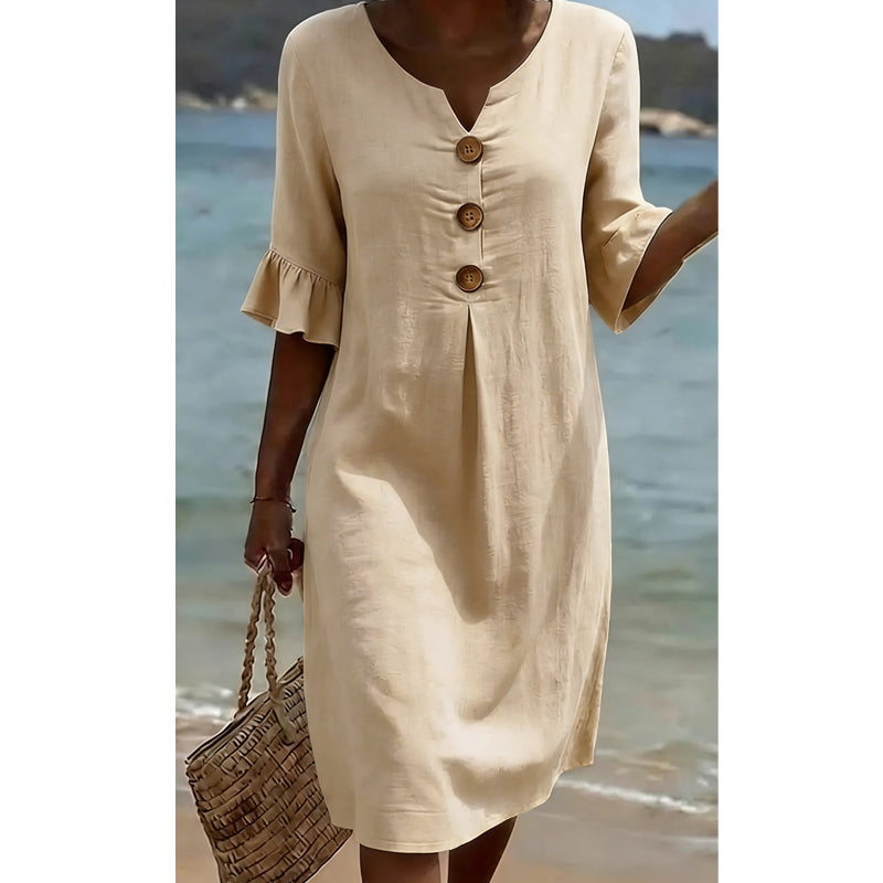 👗 Damen Kleid aus Baumwolle – einfarbig, bequem & atmungsaktiv – ideal für Alltag, Strand & Freizeit – leichter, lässiger Schnitt