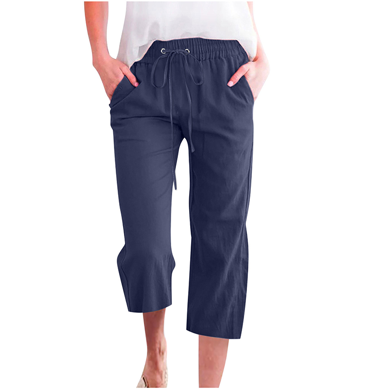 💃 Sommer Caprihose aus Baumwoll-Leinen – Lässig & praktisch mit Taschen