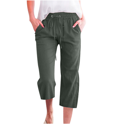 💃 Sommer Caprihose aus Baumwoll-Leinen – Lässig & praktisch mit Taschen