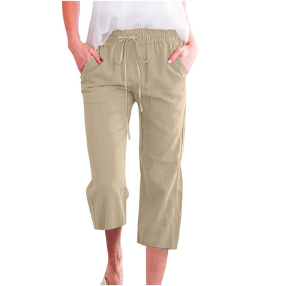 💃 Sommer Caprihose aus Baumwoll-Leinen – Lässig & praktisch mit Taschen