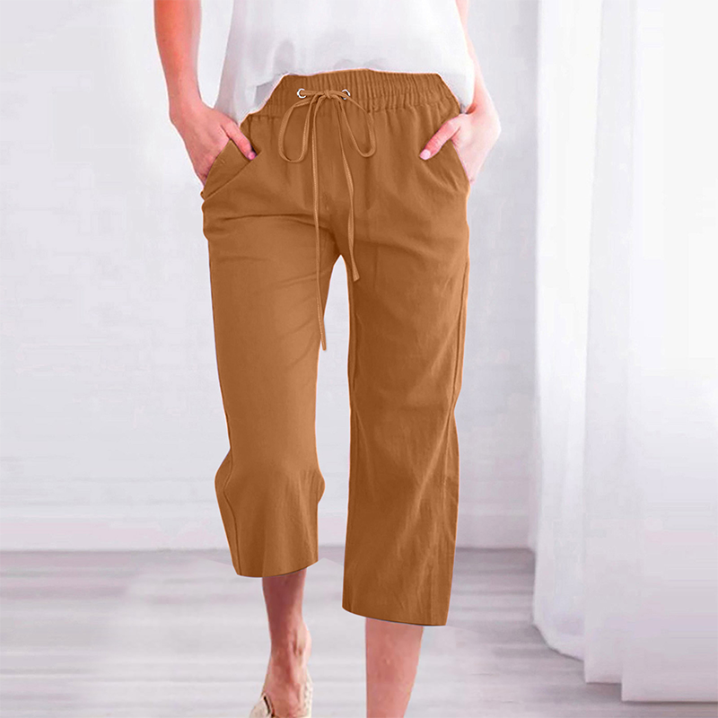 💃 Sommer Caprihose aus Baumwoll-Leinen – Lässig & praktisch mit Taschen