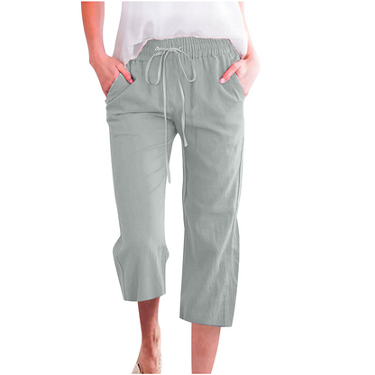 💃 Sommer Caprihose aus Baumwoll-Leinen – Lässig & praktisch mit Taschen