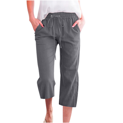 💃 Sommer Caprihose aus Baumwoll-Leinen – Lässig & praktisch mit Taschen