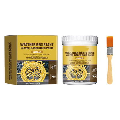 🎨🏡Goldblatt-Effekt-Farbset – Wasserbasierte, witterungsbeständige Metallic-Goldfarbe mit Pinsel, ideal für Möbel, Dekoration und DIY-Projekte im Außenbereich