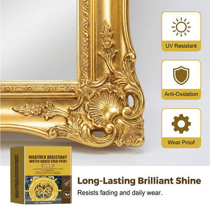 🎨🏡Goldblatt-Effekt-Farbset – Wasserbasierte, witterungsbeständige Metallic-Goldfarbe mit Pinsel, ideal für Möbel, Dekoration und DIY-Projekte im Außenbereich