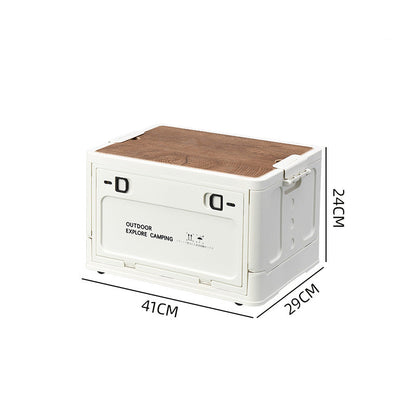 🏕️ Zusammenklappbare Camping-Aufbewahrungsbox mit Holzdeckel – 30L Organizer und Tisch in einem