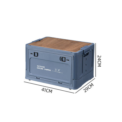 🏕️ Zusammenklappbare Camping-Aufbewahrungsbox mit Holzdeckel – 30L Organizer und Tisch in einem