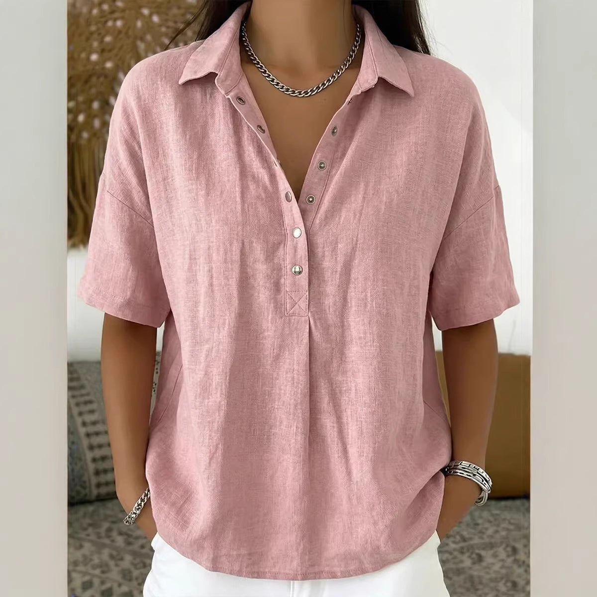 👕 Lässiges Damen-Kurzarmshirt mit V-Ausschnitt – weich & vielseitig kombinierbar