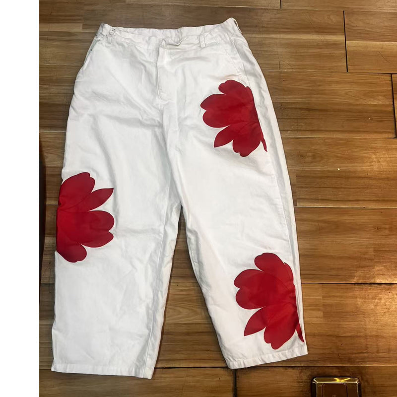 📢📢 Versandkostenfrei!! ⏰ Damen Weite Jeans mit Künstlerischer Blumenapplikation