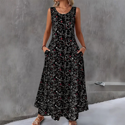 🔥NUR FÜR BEGRENZTE ZEIT: 50 % RABATT!🔥  👗 Ärmelloses Maxikleid für Damen mit Blumenmuster – mit Seitentaschen, elegant und bequem 🌸