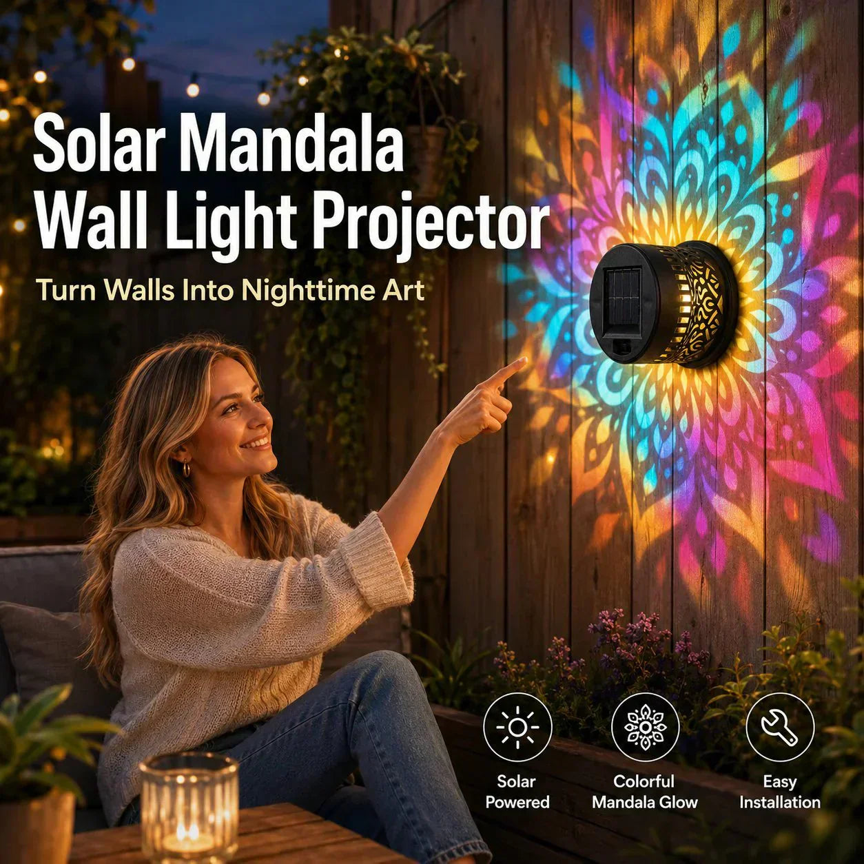 🏖️ Sommer-Sale 60% Rabatt 🏝️🌞 Solar Mandala Light – Stunning Pattern Projection, 2-in-1 Floor & Wall Design & IP65 Waterproof Auto On/Off 🌿