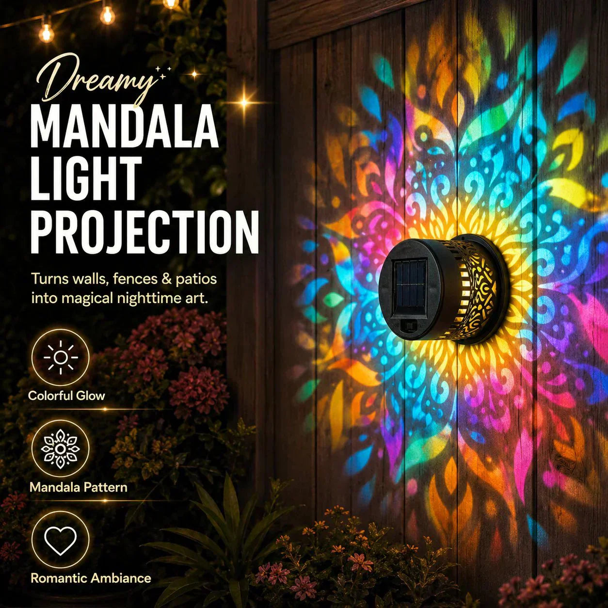 🏖️ Sommer-Sale 60% Rabatt 🏝️🌞 Solar Mandala Light – Stunning Pattern Projection, 2-in-1 Floor & Wall Design & IP65 Waterproof Auto On/Off 🌿