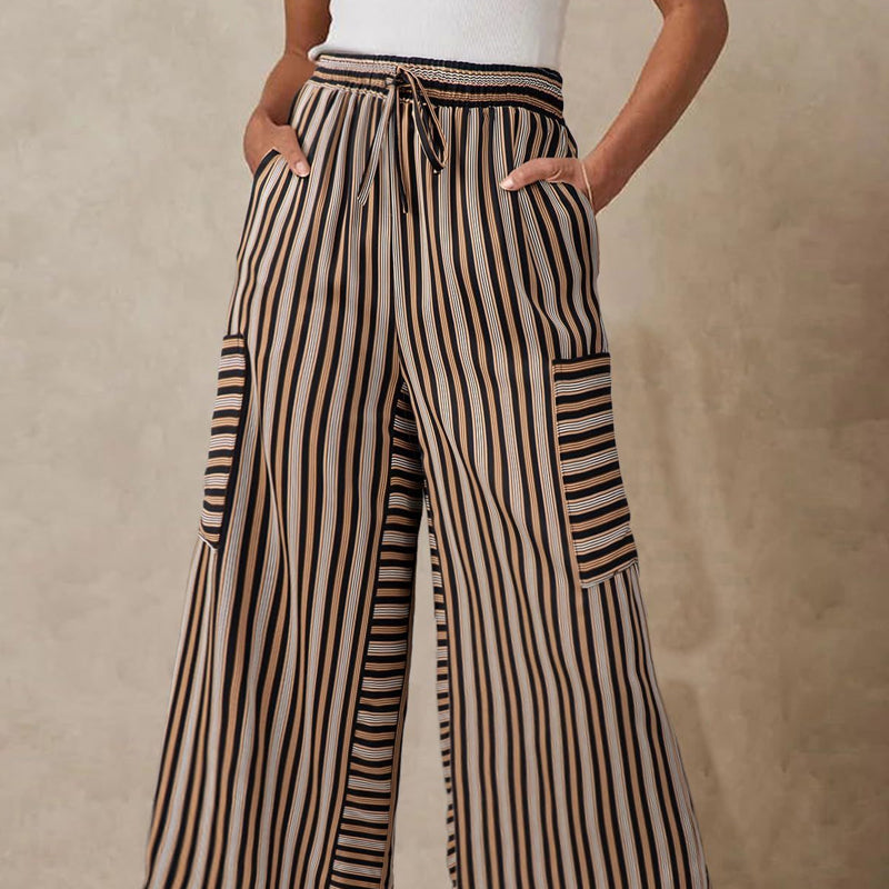 👖Trendige gestreifte Damenhose mit Kordelbund & lockerer Weitbeinpassform
