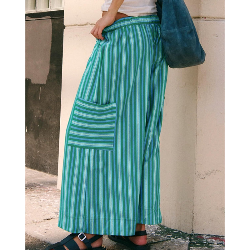 👖Trendige gestreifte Damenhose mit Kordelbund & lockerer Weitbeinpassform