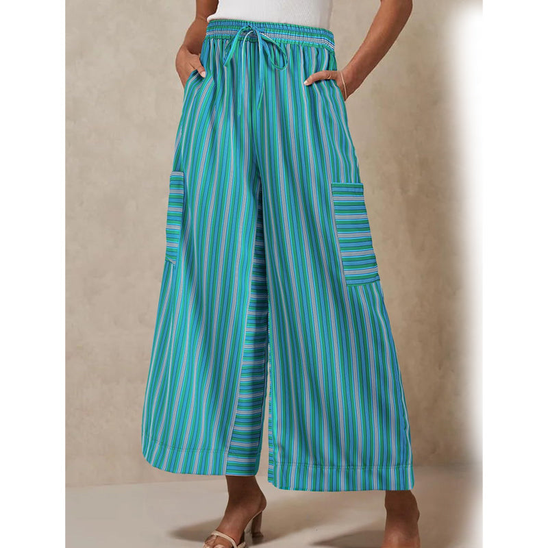 👖Trendige gestreifte Damenhose mit Kordelbund & lockerer Weitbeinpassform