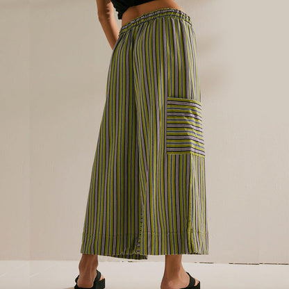 👖Trendige gestreifte Damenhose mit Kordelbund & lockerer Weitbeinpassform