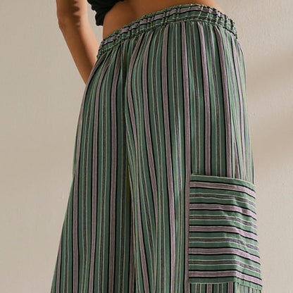 👖Trendige gestreifte Damenhose mit Kordelbund & lockerer Weitbeinpassform