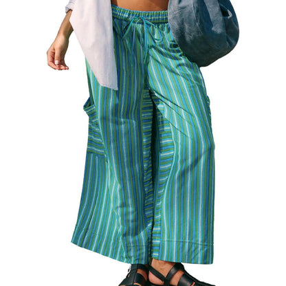 👖Trendige gestreifte Damenhose mit Kordelbund & lockerer Weitbeinpassform