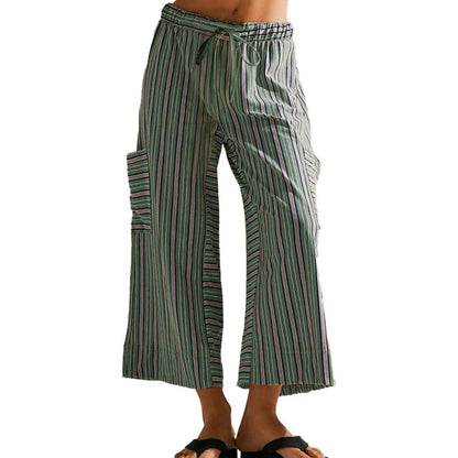 👖Trendige gestreifte Damenhose mit Kordelbund & lockerer Weitbeinpassform