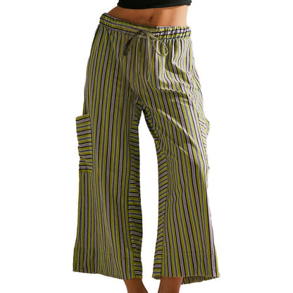 👖Trendige gestreifte Damenhose mit Kordelbund & lockerer Weitbeinpassform