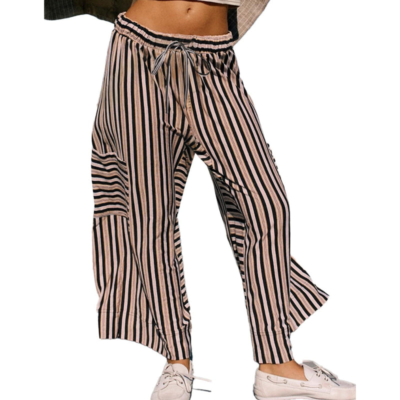 👖Trendige gestreifte Damenhose mit Kordelbund & lockerer Weitbeinpassform
