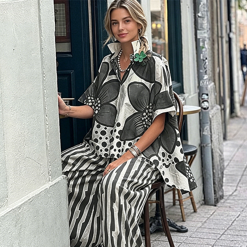 🌺2-teiliges Set aus bedrucktem Oberteil und Hose für Damen