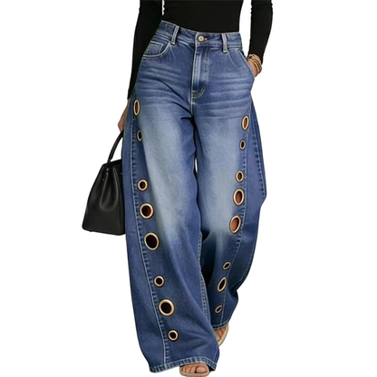 💥 50% RABATT 🔥 Damen Jeans mit weitem Bein & stylischer Ösenverzierung 👖 Trendig, bequem & absolut auffällig ✨
