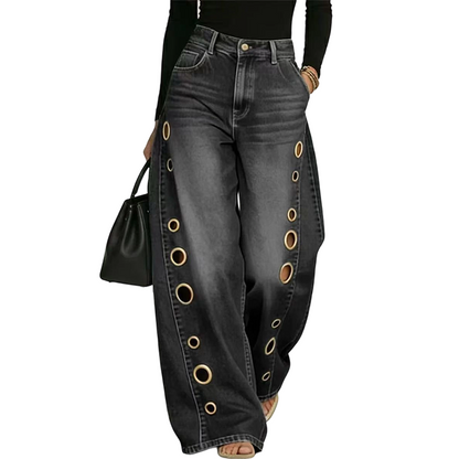 💥 50% RABATT 🔥 Damen Jeans mit weitem Bein & stylischer Ösenverzierung 👖 Trendig, bequem & absolut auffällig ✨