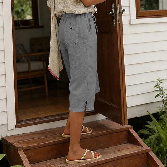 ✨ Modische Caprihose mit Knopfdekor, atmungsaktiv & formstabil