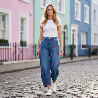 ✨ Lässige Damen-Jeans mit Herzmotiv, weiter Schnitt | Versandfrei💖 Modische Damenjeans mit Herzprint