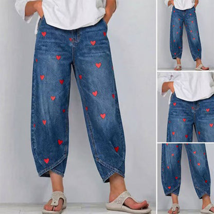 ✨ Lässige Damen-Jeans mit Herzmotiv, weiter Schnitt | Versandfrei💖 Modische Damenjeans mit Herzprint