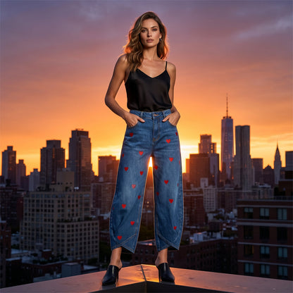 ✨ Lässige Damen-Jeans mit Herzmotiv, weiter Schnitt | Versandfrei💖 Modische Damenjeans mit Herzprint