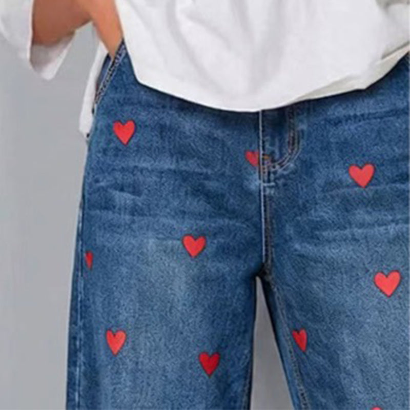 ✨ Lässige Damen-Jeans mit Herzmotiv, weiter Schnitt | Versandfrei💖 Modische Damenjeans mit Herzprint