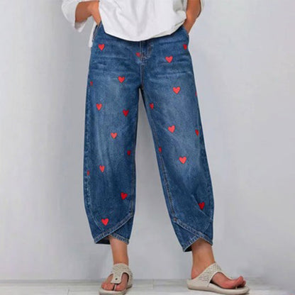 ✨ Lässige Damen-Jeans mit Herzmotiv, weiter Schnitt | Versandfrei💖 Modische Damenjeans mit Herzprint