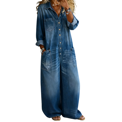 👖 Damen-Jumpsuit aus Denim mit langen Ärmeln – Lässig, bequem & vielseitig – Perfekt für jeden Tag & jeden Look – Jetzt -50%! versandfrei
