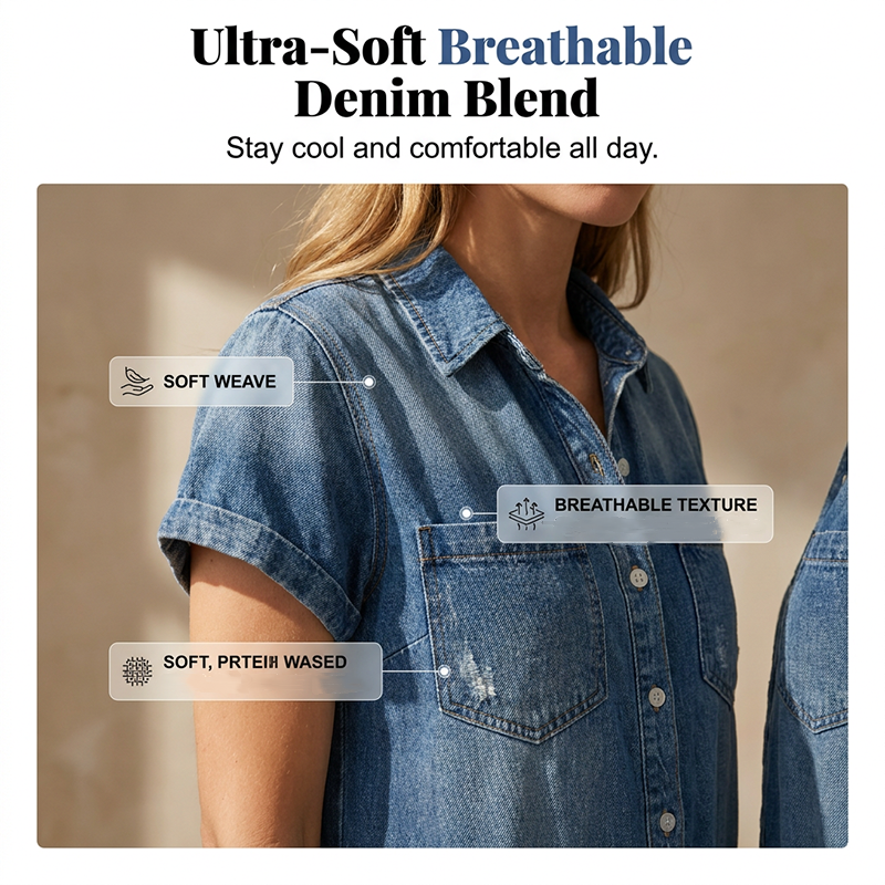 🌺 Damen Freizeit Denim-Overall mit kurzen Ärmeln – lässig, bequem & vielseitig für jeden Tag