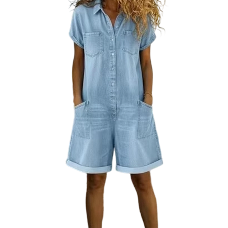 🌺 Damen Freizeit Denim-Overall mit kurzen Ärmeln – lässig, bequem & vielseitig für jeden Tag