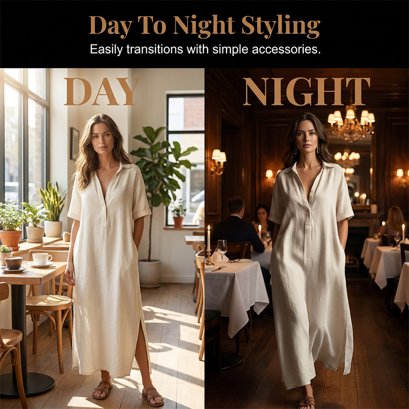 ✨ Versandfrei👗 Damen Kleid mit Reverskragen & Kurzarmen – zeitlose Eleganz trifft auf leichte, hautangenehme Qualität