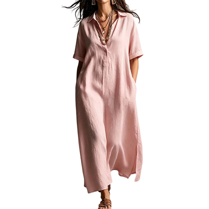 ✨ Versandfrei👗 Damen Kleid mit Reverskragen & Kurzarmen – zeitlose Eleganz trifft auf leichte, hautangenehme Qualität