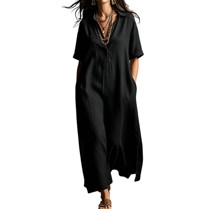 ✨ Versandfrei👗 Damen Kleid mit Reverskragen & Kurzarmen – zeitlose Eleganz trifft auf leichte, hautangenehme Qualität