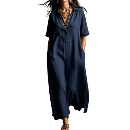 ✨ Versandfrei👗 Damen Kleid mit Reverskragen & Kurzarmen – zeitlose Eleganz trifft auf leichte, hautangenehme Qualität