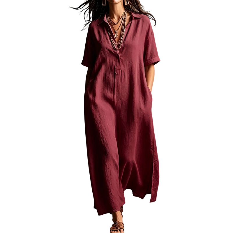 ✨ Versandfrei👗 Damen Kleid mit Reverskragen & Kurzarmen – zeitlose Eleganz trifft auf leichte, hautangenehme Qualität