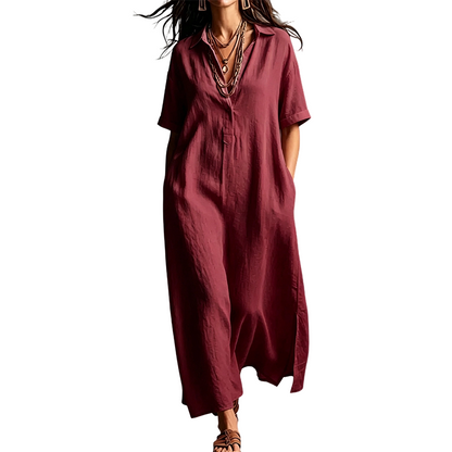 ✨ Versandfrei👗 Damen Kleid mit Reverskragen & Kurzarmen – zeitlose Eleganz trifft auf leichte, hautangenehme Qualität