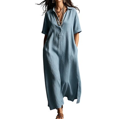 ✨ Versandfrei👗 Damen Kleid mit Reverskragen & Kurzarmen – zeitlose Eleganz trifft auf leichte, hautangenehme Qualität