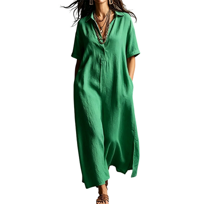✨ Versandfrei👗 Damen Kleid mit Reverskragen & Kurzarmen – zeitlose Eleganz trifft auf leichte, hautangenehme Qualität