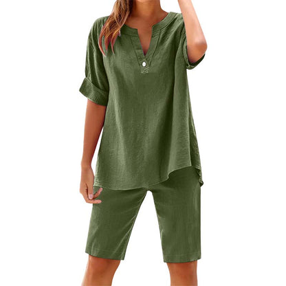 👕🩳 Lässiges Damen-Set: Einfarbiges Kurzarm-Oberteil & Shorts – bequem & luftig